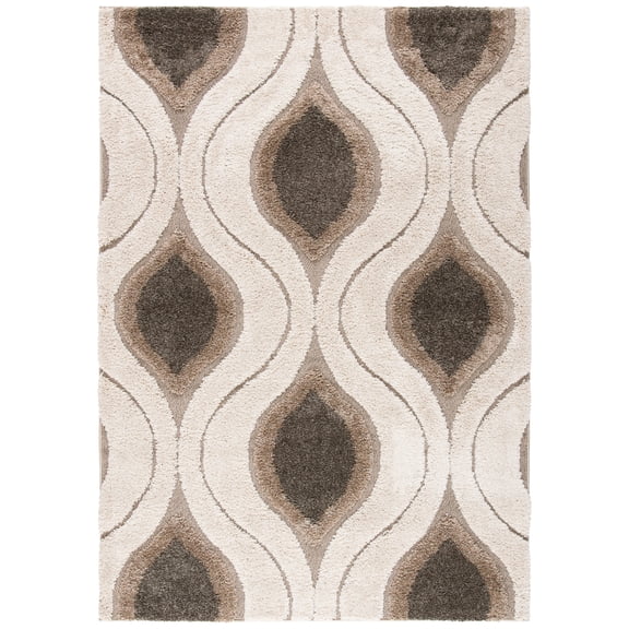 SAFAVIEH Florida Declan Geometric Swirls Shag Area Rug, Cream/Smoke, 9'6" x 13'