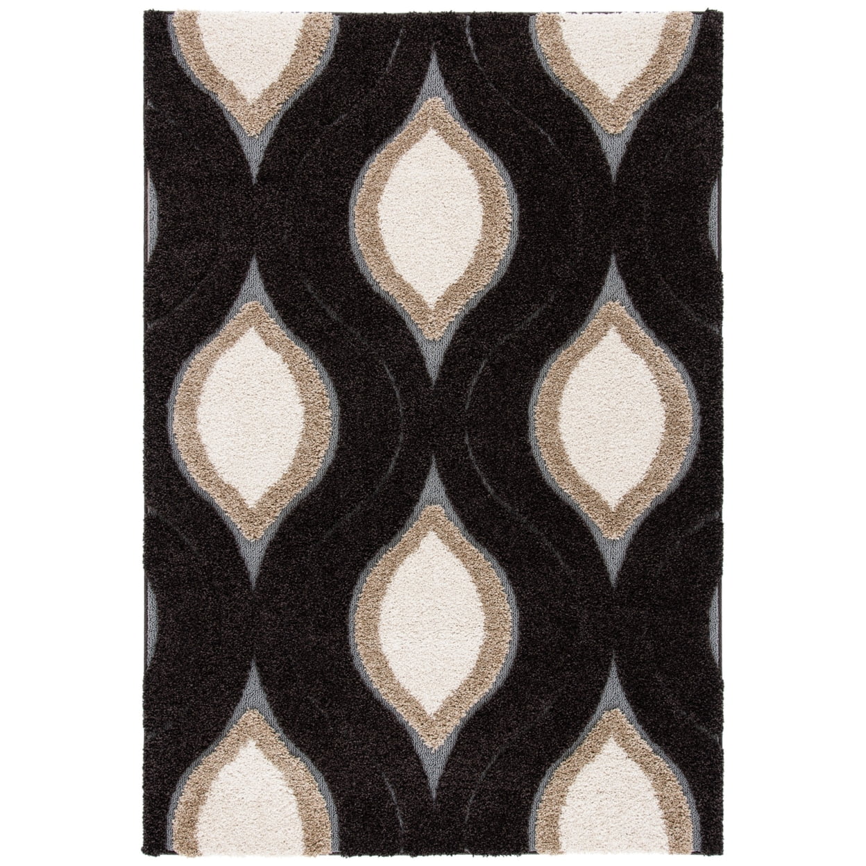 Deluxe Dark Brown & Beige Square Shag Rug, Easy Care Synthetic, 79"