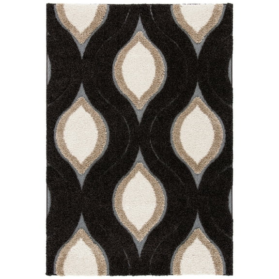 SAFAVIEH Florida Declan Geometric Swirls Shag Area Rug, Dark Brown/Ivory, 6' x 9'