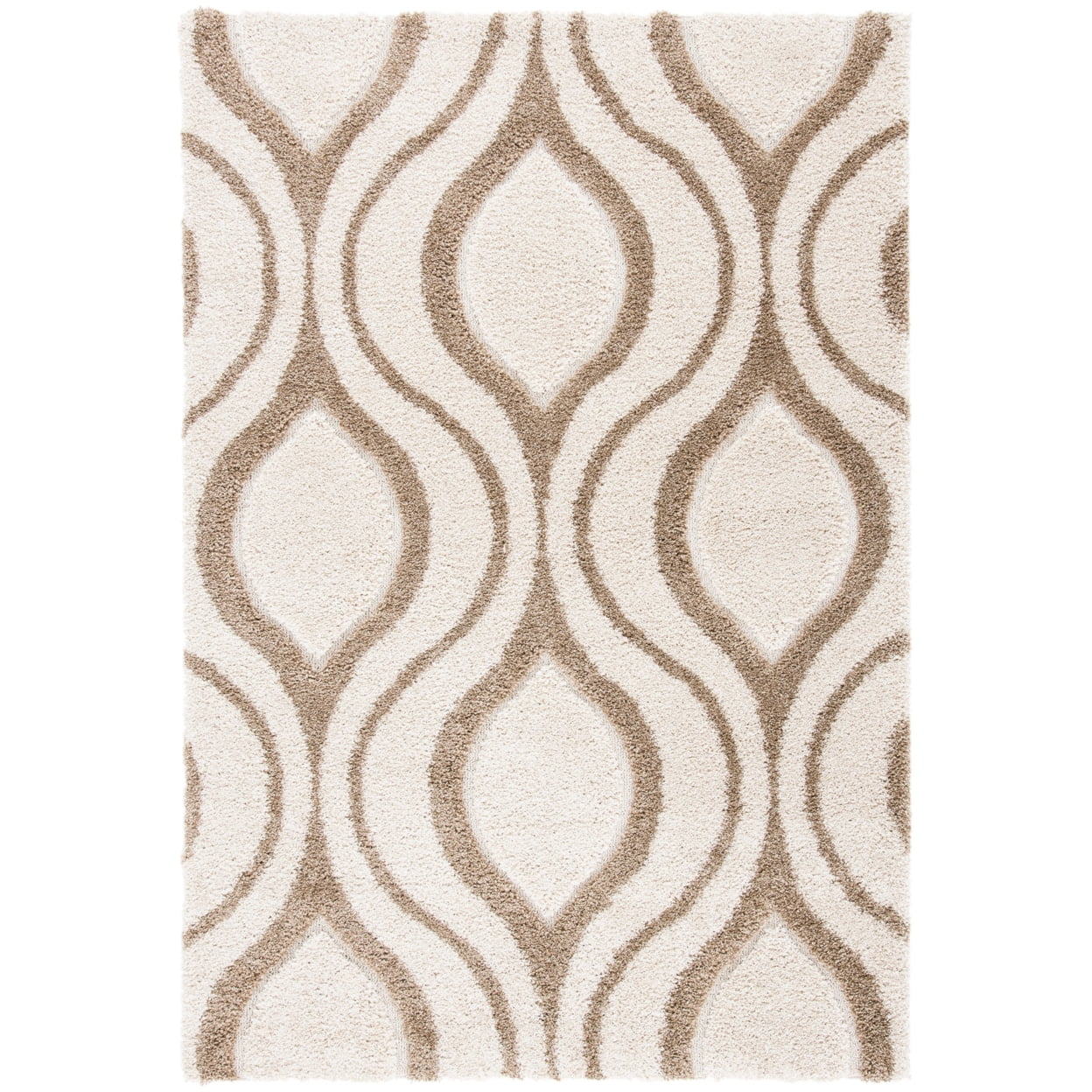 SAFAVIEH Florida Declan Geometric Swirls Shag Area Rug, Ivory/Beige, 3'3" x 5'3"