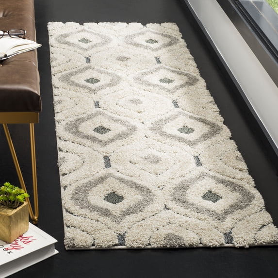SAFAVIEH Florida Declan Geometric Swirls Shag Runner Rug, Cream/Light Blue, 2'3" x 7'
