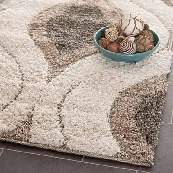 SAFAVIEH Florida Declan Geometric Swirls Shag Runner Rug, Cream/Smoke, 2'3" x 8'