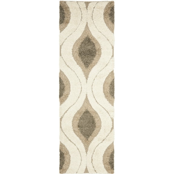 SAFAVIEH Florida Declan Geometric Swirls Shag Runner Rug, Cream/Smoke, 2'3" x 9'