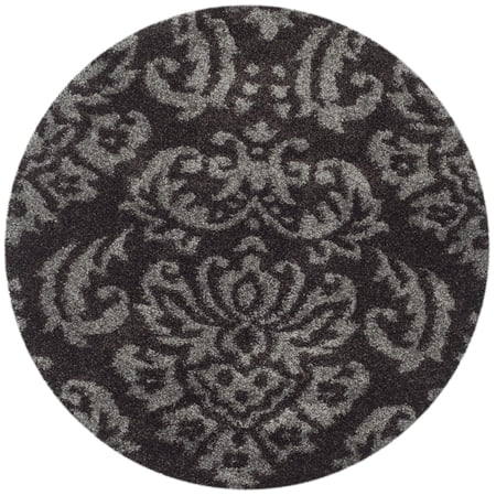 SAFAVIEH Florida Desmond Damask Plush Shag Area Rug, Dark Brown/Smoke, 4' x 4' Round