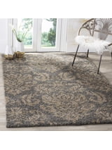 SAFAVIEH Florida Desmond Damask Plush Shag Area Rug, Grey/Beige, 8' x 10'