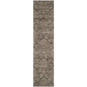 SAFAVIEH Florida Desmond Damask Plush Shag Runner Rug, Smoke/Beige, 2'3" x 8'