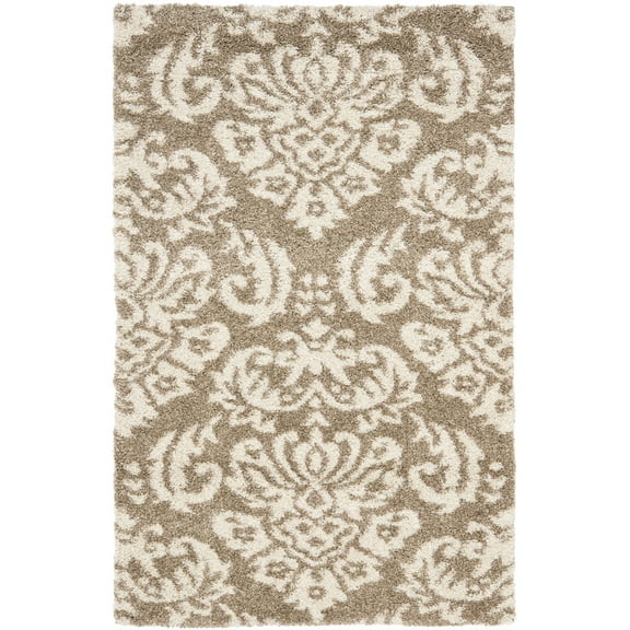 SAFAVIEH Florida Desmond Damask Shag Area Rug, Beige/Cream, 2'3" x 4'