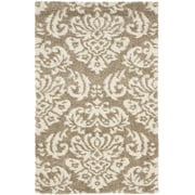 SAFAVIEH Florida Desmond Damask Shag Area Rug, Beige/Cream, 2'3" x 4'