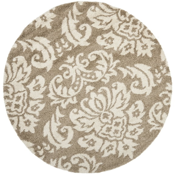 SAFAVIEH Florida Desmond Damask Shag Area Rug, Beige/Cream, 5' x 5' Round