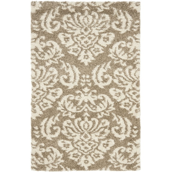 SAFAVIEH Florida Desmond Damask Shag Area Rug, Beige/Cream, 6' x 9'