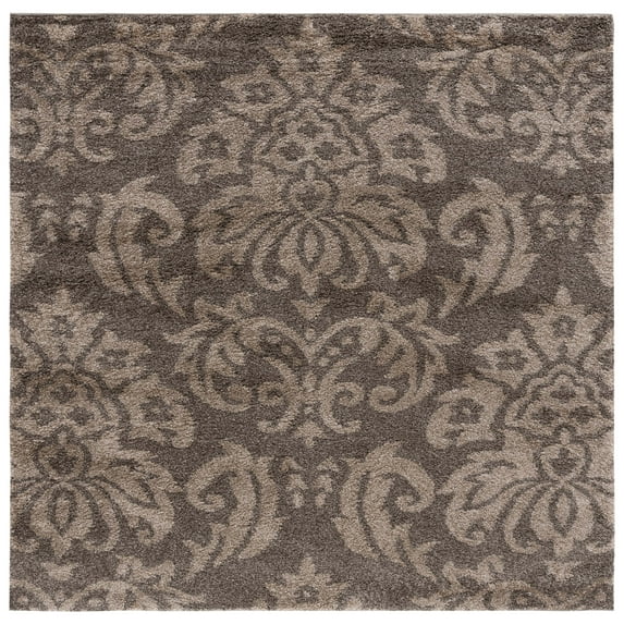 SAFAVIEH Florida Desmond Damask Shag Area Rug, Smoke/Beige, 6'7" x 6'7" Square