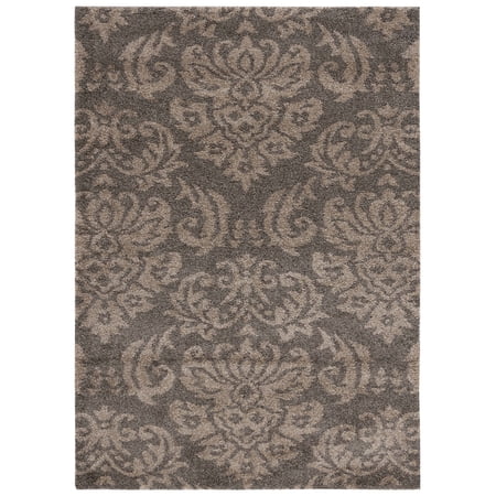 SAFAVIEH Florida Desmond Damask Shag Area Rug, Smoke/Beige, 8' x 10'