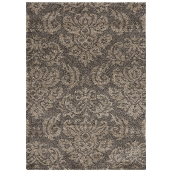 SAFAVIEH Florida Desmond Damask Shag Area Rug, Smoke/Beige, 8' x 10'