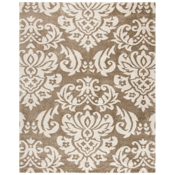 SAFAVIEH Florida Desmond Damask Shag Runner Rug, Beige/Cream, 2'3" x 19'
