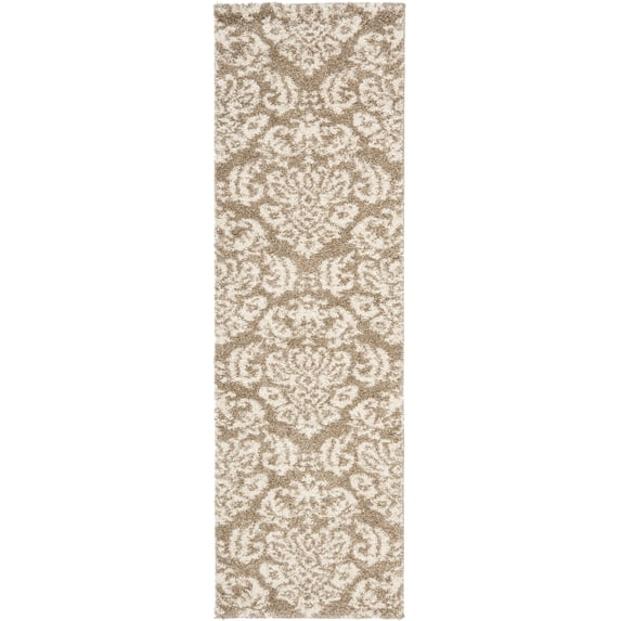 SAFAVIEH Florida Desmond Damask Shag Runner Rug, Beige/Cream, 2'3" x 21'