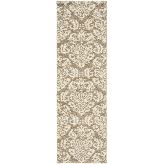 SAFAVIEH Florida Desmond Damask Shag Runner Rug, Beige/Cream, 2'3" x 8'