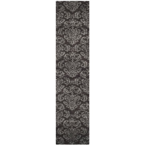 SAFAVIEH Florida Desmond Damask Shag Runner Rug, Dark Brown/Smoke, 2'3" x 11'