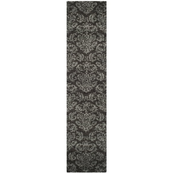 SAFAVIEH Florida Desmond Damask Shag Runner Rug, Dark Brown/Smoke, 2'3" x 9'