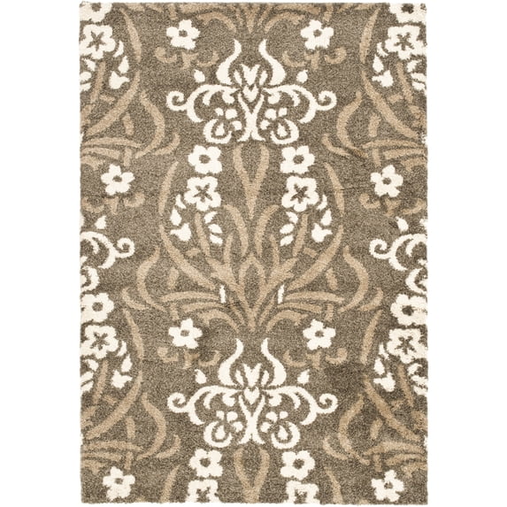SAFAVIEH Florida Donald Floral Shag Area Rug, Smoke/Beige, 4' x 4' Round