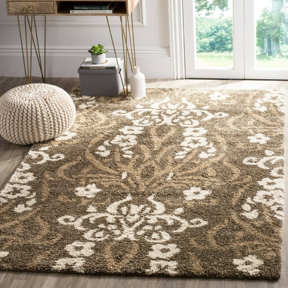 SAFAVIEH Florida Donald Floral Shag Area Rug, Smoke/Beige, 5'3" x 7'6"