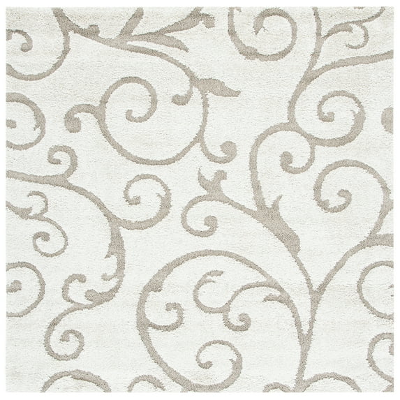 SAFAVIEH Shag Square Rug 6'7" - Florida Shag Collection - Transitional Modern Design, Ivory & Beige, Non-Shedding & Easy Cleaning, Ultra Plush Thick Pile, Ideal for Living Room, Bedroom (SG455-13LT)