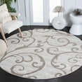 thumbnail image 1 of SAFAVIEH Florida Doug Floral Vines Geometric Shag Area Rug, Ivory/Beige, 9' x 9' Round - Large - Transitional Modern Design, Ivory & Beige, Non-Shedding & Easy Cleaning, Ultra Plush Thick Pile, Ideal, 1 of 11