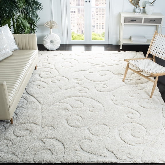 SAFAVIEH Florida Doug Floral Vines Geometric Shag Area Rug, Creme, 11' x 15' - X-Large - Transitional Modern Design, Creme & Creme, Non-Shedding & Easy Cleaning, Ultra Plush Thick Pile, Ideal for Liv