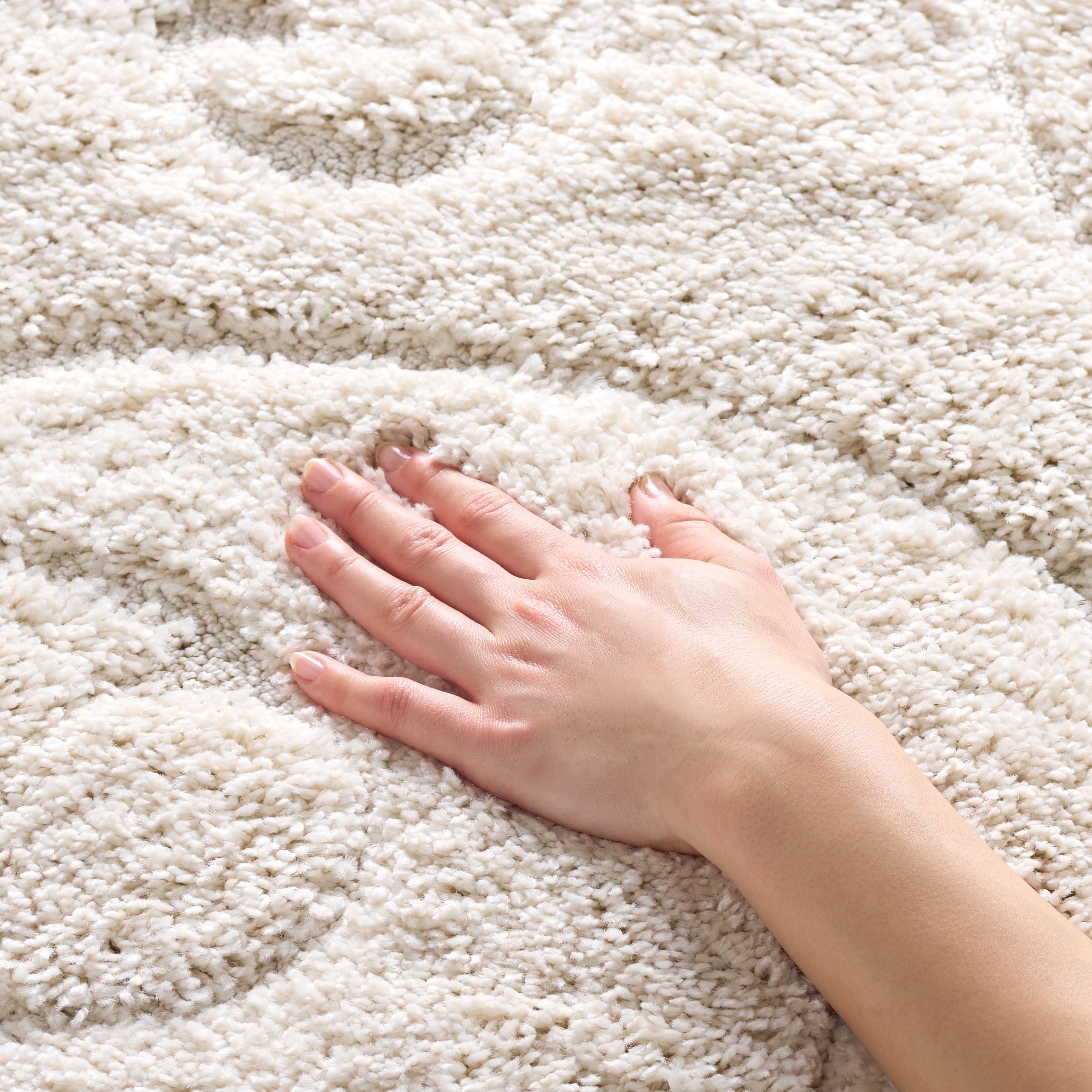 SAFAVIEH Florida Doug Floral Vines Geometric Shag Area Rug, Creme, 4' x 6' - Transitional Modern Design, Creme & Creme, Non-Shedding & Easy Cleaning, Ultra Plush Thick Pile, Ideal for Living Room, Be