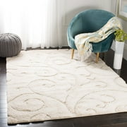 SAFAVIEH Florida Doug Floral Vines Geometric Shag Area Rug, Creme, 5'3" x 7'6" - Transitional Modern Design, Creme & Creme, Non-Shedding & Easy Cleaning, Ultra Plush Thick Pile, Ideal for Living Room