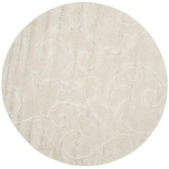 SAFAVIEH Florida Doug Floral Vines Geometric Shag Area Rug, Creme, 8' x 8' Round - Transitional Modern Design, Creme & Creme, Non-Shedding & Easy Cleaning, Ultra Plush Thick Pile, Ideal for Living Ro