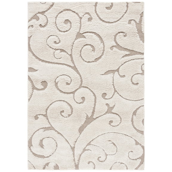 SAFAVIEH Florida Doug Floral Vines Geometric Shag Area Rug, Cream/Beige, 5'3" x 7'6" - Transitional Modern Design, Cream & Beige, Non-Shedding & Easy Cleaning, Ultra Plush Thick Pile, Ideal for Livin