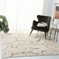 thumbnail image 1 of SAFAVIEH Florida Doug Floral Vines Geometric Shag Area Rug, Cream/Beige, 6'7" x 6'7" Square - Transitional Modern Design, Cream & Beige, Non-Shedding & Easy Cleaning, Ultra Plush Thick Pile, Ideal fo, 1 of 18