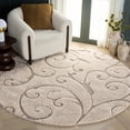 thumbnail image 1 of SAFAVIEH Florida Doug Floral Vines Geometric Shag Area Rug, Cream/Beige, 9' x 9' Round - Large - Transitional Modern Design, Cream & Beige, Non-Shedding & Easy Cleaning, Ultra Plush Thick Pile, Ideal, 1 of 14
