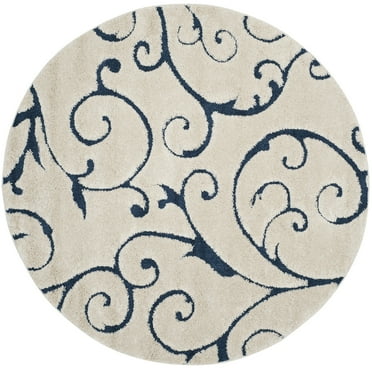 SAFAVIEH Florida Doug Floral Vines Shag Area Rug, Cream/Blue, 11' x 11' Round
