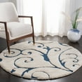 thumbnail image 1 of SAFAVIEH Florida Doug Floral Vines Geometric Shag Area Rug, Cream/Blue, 4' x 4' Round - Transitional Modern Design, Cream & Blue, Non-Shedding & Easy Cleaning, Ultra Plush Thick Pile, Ideal for Livin, 1 of 11