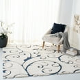 thumbnail image 1 of SAFAVIEH Florida Doug Floral Vines Geometric Shag Area Rug, Cream/Blue, 6'7" x 6'7" Square - Transitional Modern Design, Cream & Blue, Non-Shedding & Easy Cleaning, Ultra Plush Thick Pile, Ideal for, 1 of 13