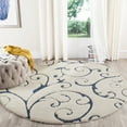 thumbnail image 1 of SAFAVIEH Florida Doug Floral Vines Geometric Shag Area Rug, Cream/Blue, 9' x 9' Round - Large - Transitional Modern Design, Cream & Blue, Non-Shedding & Easy Cleaning, Ultra Plush Thick Pile, Ideal f, 1 of 11