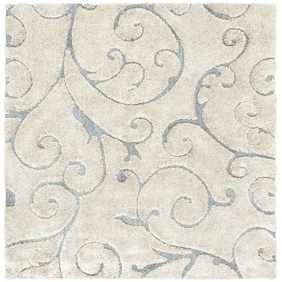 SAFAVIEH Florida Doug Floral Vines Geometric Shag Area Rug, Beige/Blue Grey, 6'7" x 6'7" Square
