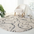 thumbnail image 1 of SAFAVIEH Florida Doug Floral Vines Geometric Shag Area Rug, Beige/Blue Grey, 8' x 8' Round - Transitional Modern Design, Beige & Blue Grey, Non-Shedding & Easy Cleaning, Ultra Plush Thick Pile, Ideal, 1 of 12