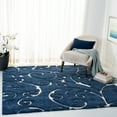 thumbnail image 1 of SAFAVIEH Florida Doug Floral Vines Geometric Shag Area Rug, Dark Blue/Cream, 11' x 11' Square - Large - Transitional Modern Design, Dark Blue & Cream, Non-Shedding & Easy Cleaning, Ultra Plush Thick, 1 of 11