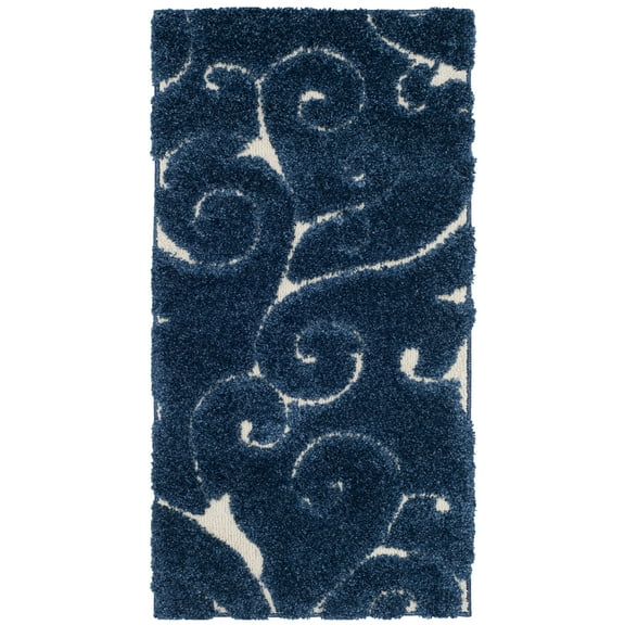 SAFAVIEH Florida Doug Floral Vines Geometric Shag Area Rug, Dark Blue/Cream, 2'3" x 4'