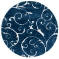 thumbnail image 1 of SAFAVIEH Florida Doug Floral Vines Geometric Shag Area Rug, Dark Blue/Cream, 4' x 4' Round, 1 of 11