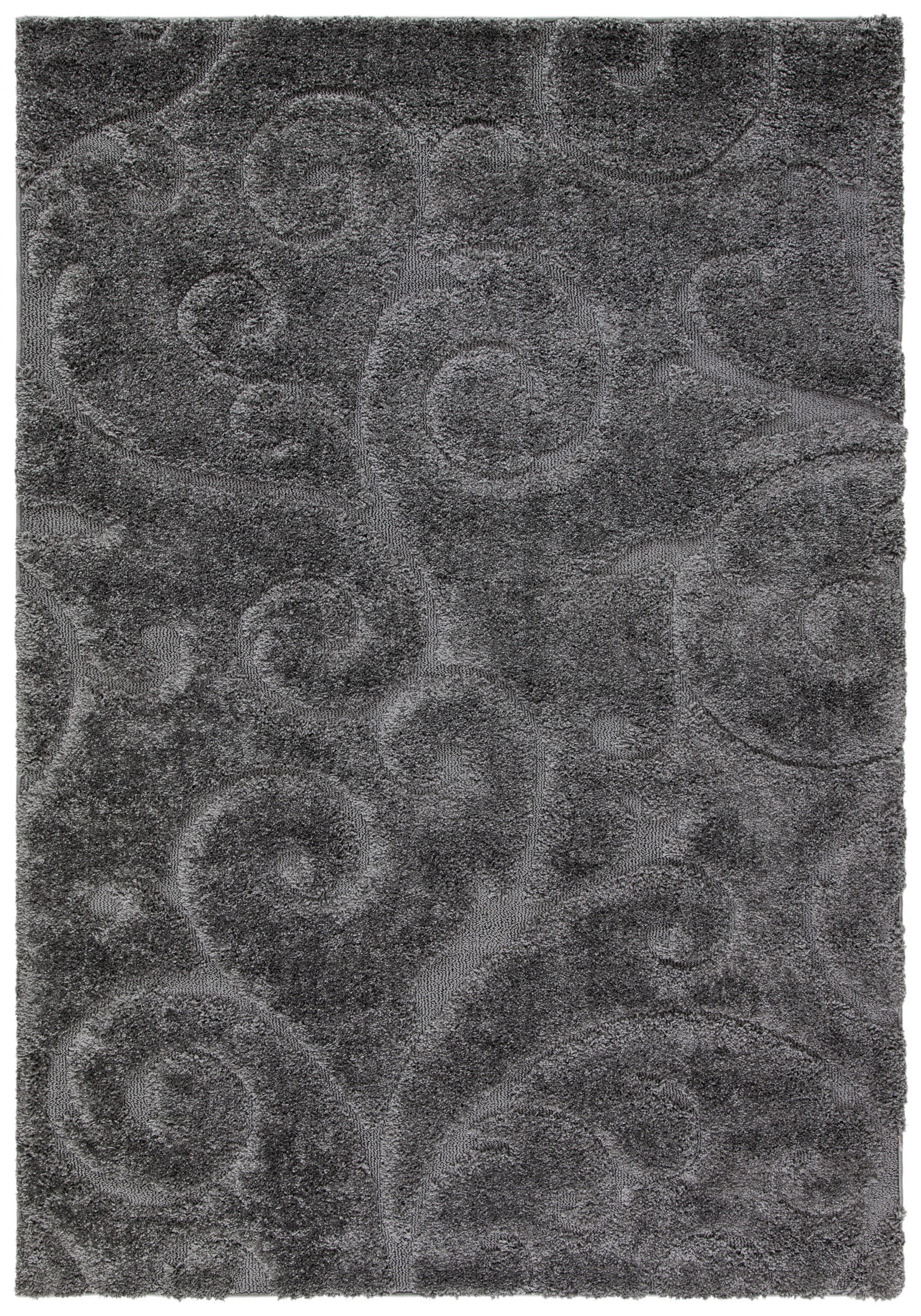 Gray Floral Shag Rectangular Synthetic Area Rug
