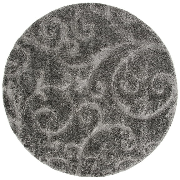SAFAVIEH Florida Doug Floral Vines Geometric Shag Area Rug, Grey, 6'7" x 6'7" Round