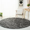 thumbnail image 1 of SAFAVIEH Florida Doug Floral Vines Geometric Shag Area Rug, Grey, 9' x 9' Round - Large - Transitional Modern Design, Grey, Non-Shedding & Easy Cleaning, Ultra Plush Thick Pile, Ideal for Living Room, 1 of 11