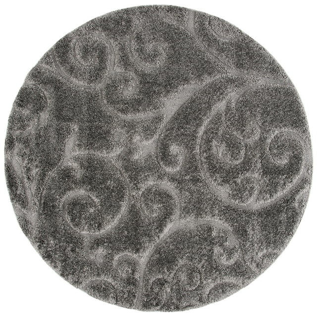 SAFAVIEH Florida Doug Floral Vines Shag Area Rug, Grey, 9' x 9' Round