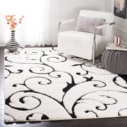 SAFAVIEH Florida Doug Floral Vines Geometric Shag Area Rug, Ivory/Black, 2'3" x 4' - Transitional Modern Design, Ivory & Black, Non-Shedding & Easy Cleaning, Ultra Plush Thick Pile, Ideal for Living