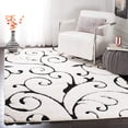 thumbnail image 1 of SAFAVIEH Florida Doug Floral Vines Geometric Shag Area Rug, Ivory/Black, 4' x 4' Square - Transitional Modern Design, Ivory & Black, Non-Shedding & Easy Cleaning, Ultra Plush Thick Pile, Ideal for Li, 1 of 12