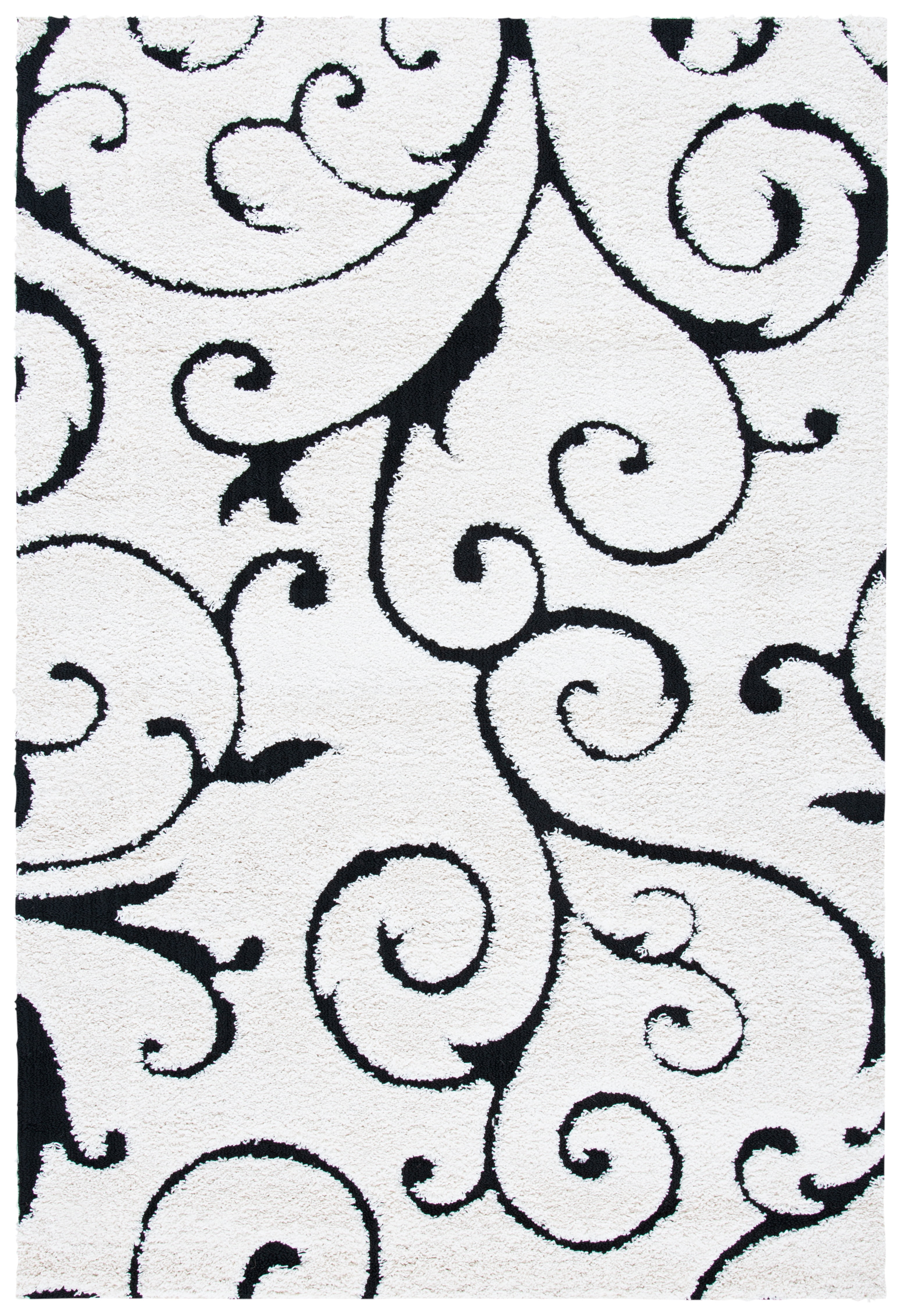 SAFAVIEH Florida Doug Floral Vines Shag Area Rug, Ivory/Black, 4' x 6 ...