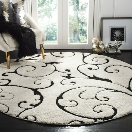 Safavieh Florida Doug Floral Vines Geometric Shag Area Rug, Ivory/Black, 6'7" x 6'7" Round